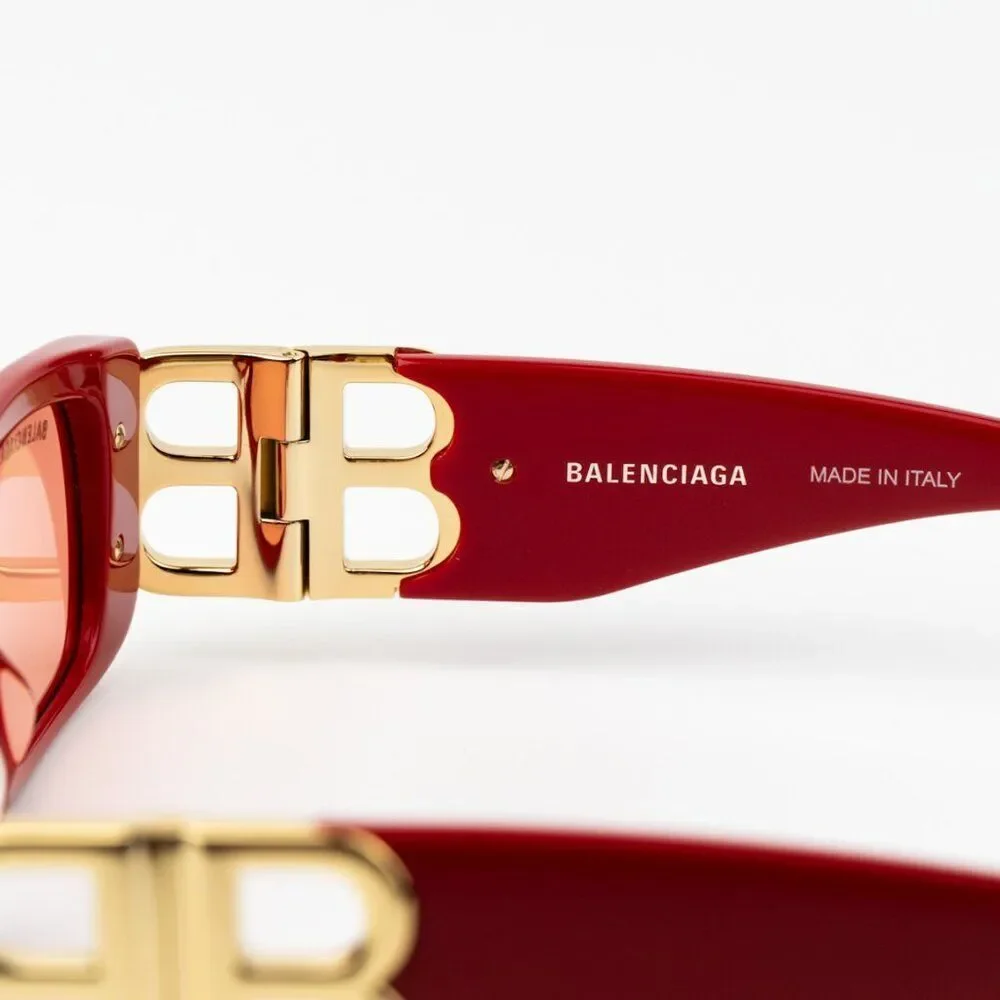 SALE! NEW Balenciaga BB0096S 003 Red Gold Logo Rectangle Men Sunglasses